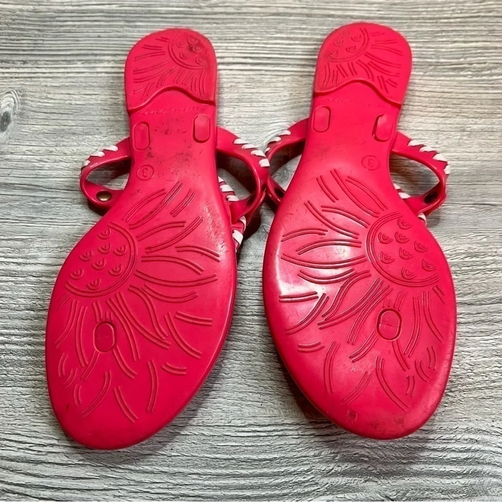 Kids Jack Roger’s slip on thong sandals size 3 bright hot pink and white lacing